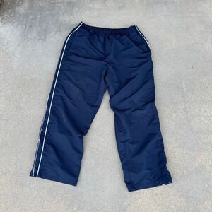 Reebok Men‎ XL Navy Athletic Track Pants Side Stripe Zip Leg Open